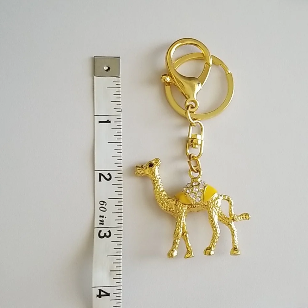 Gold Tone Rhinestone Camel Keychain